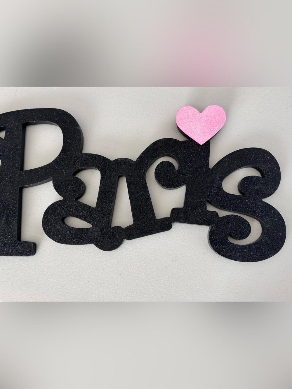 Black 'Paris' Wall Sign with Pink Heart Accent